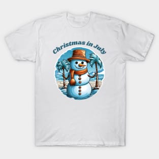 Christmas in July, Snowman in the beach T-Shirt